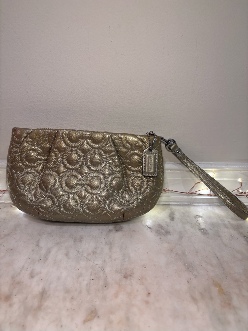 Coach Rare Metallic Patent Lime Green Wristlet